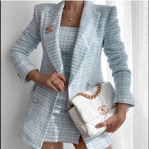 Zara Light Blue Tweed Blazer AND dress